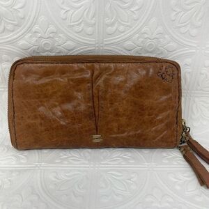 49 Square Miles Brown Leather Cowhide Zip Up Clutch Wristlet Wallet